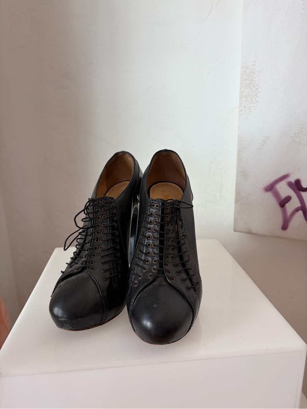 L.A.M.B. Black Lace-Up Leather Ankle Boots